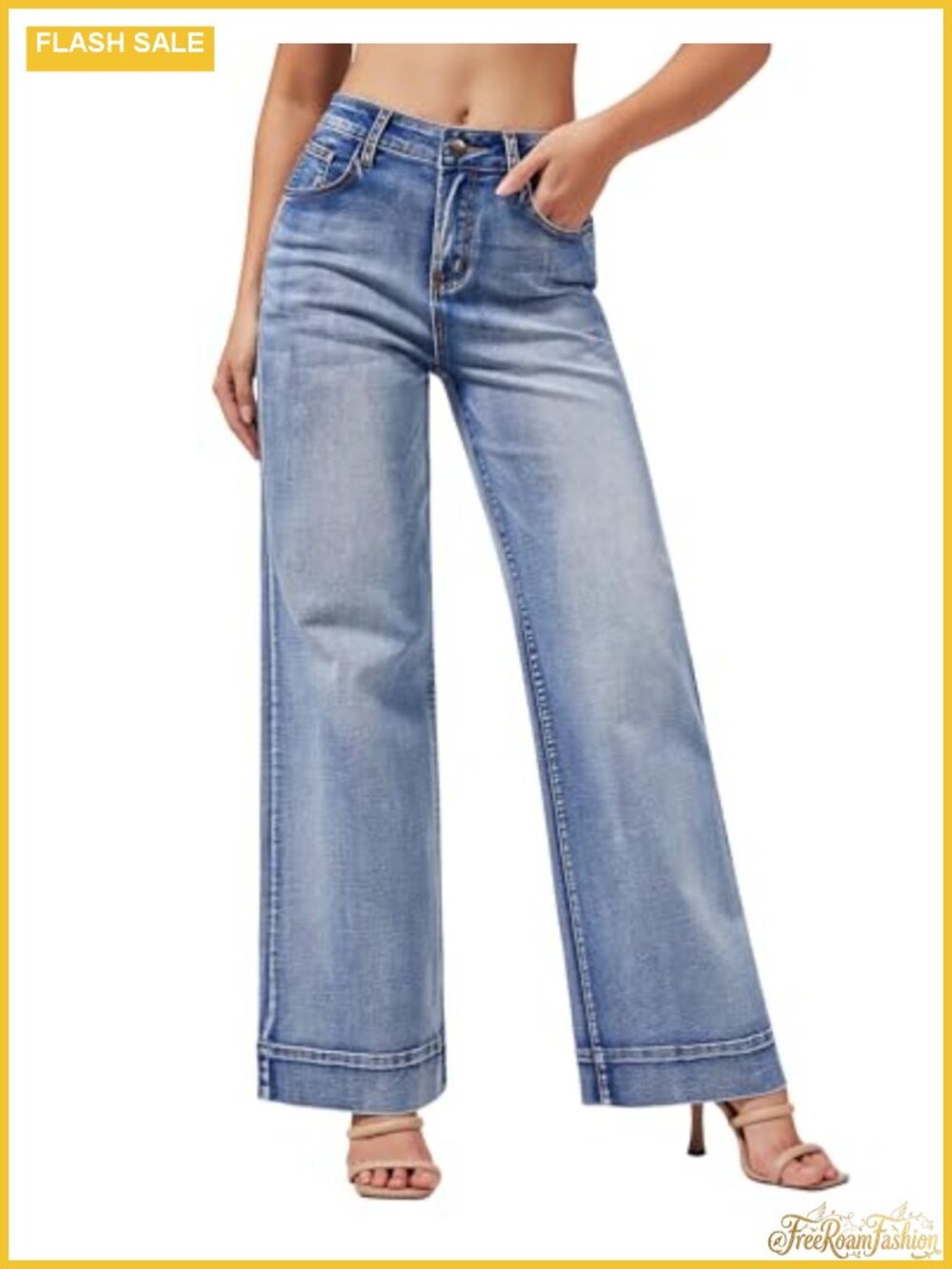 High Waisted Wide Leg Stretch Denim Jeans Women Baggy